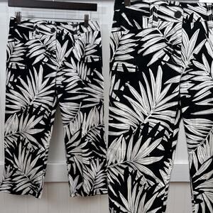 Tribal Pants Cropped Palm Leaf Tropical Print Black White Women's Slacks 4 Vacay